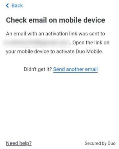 Prompt screen confirming email address